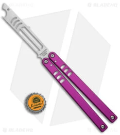 Squid Industries Mako V4.5 Bottle Opener Balisong Trainer Purple (4.3" SW) -Swiz Knives Shop Squid Industries Mako V4.5 Bottle Opener Balisong Trainer Purple SW BHQ 176660 jr bottlecap
