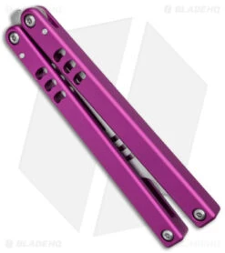 Squid Industries Mako V4.5 Bottle Opener Balisong Trainer Purple (4.3" SW) -Swiz Knives Shop Squid Industries Mako V4.5 Bottle Opener Balisong Trainer Purple SW BHQ 176660 jr side