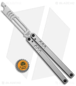 Squid Industries Mako V4.5 Bottle Opener Balisong Trainer Silver (4.3" SW) -Swiz Knives Shop Squid Industries Mako V4.5 Bottle Opener Balisong Trainer Silver SW BHQ 176659 jr bottlecap