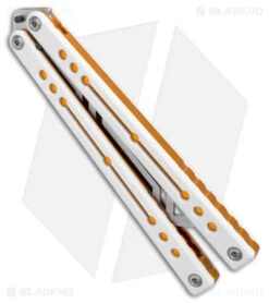 Squid Industries Nautilus Balisong Trainer Knife V2 Winter Gold (4.5" Satin) -Swiz Knives Shop Squid Industries Nautilus Balisong Trainer V2 Winter Gold Satin BHQ 177516 jr side